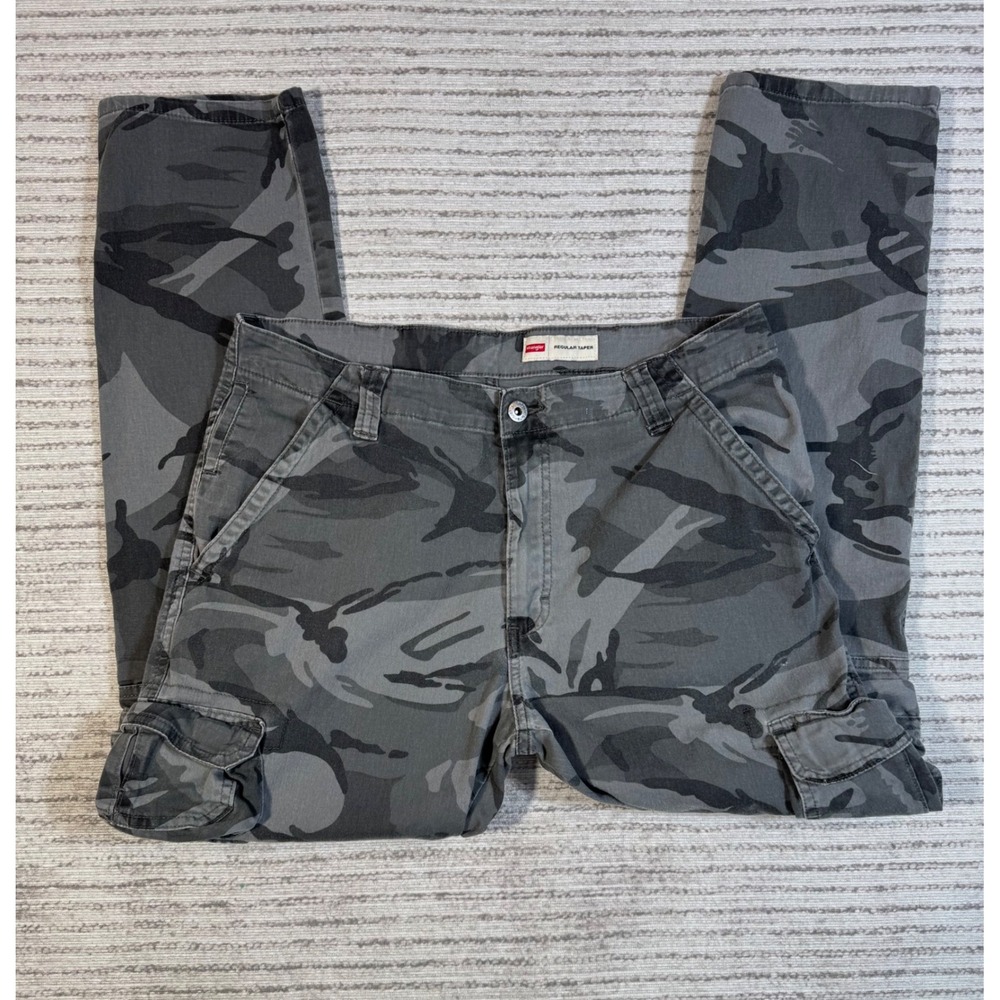 Wrangler Men Gray Camo Regular Taper Cargo Pants 34x30 Stretch 1070DYWG